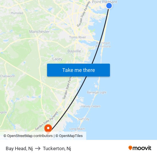 Bay Head, Nj to Tuckerton, Nj map