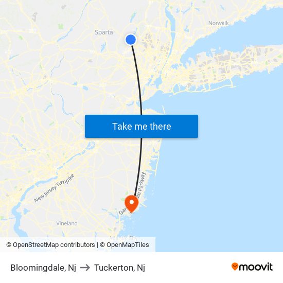 Bloomingdale, Nj to Tuckerton, Nj map