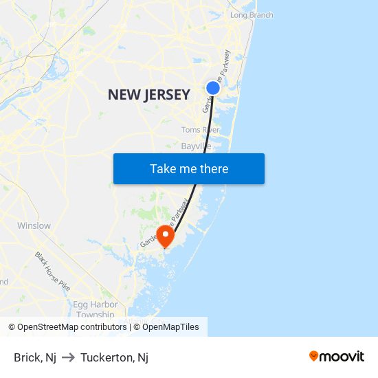 Brick, Nj to Tuckerton, Nj map