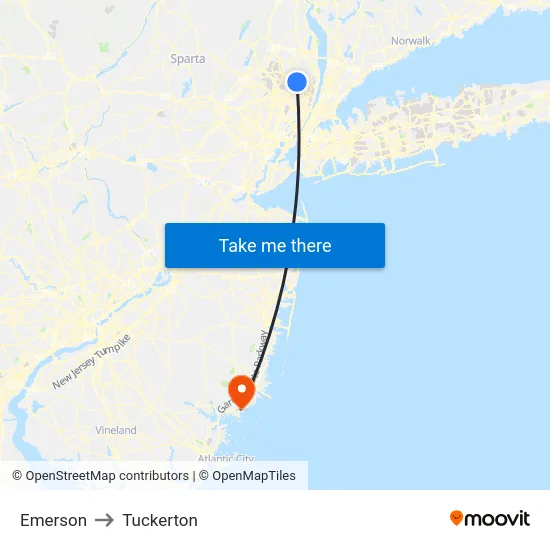 Emerson to Tuckerton map