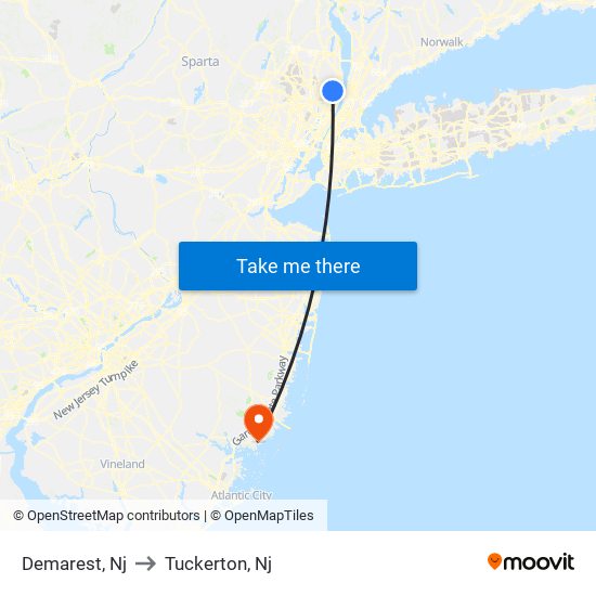 Demarest, Nj to Tuckerton, Nj map