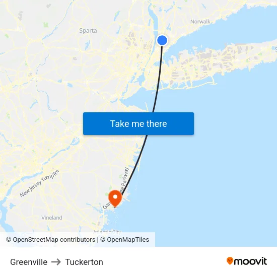 Greenville to Tuckerton map