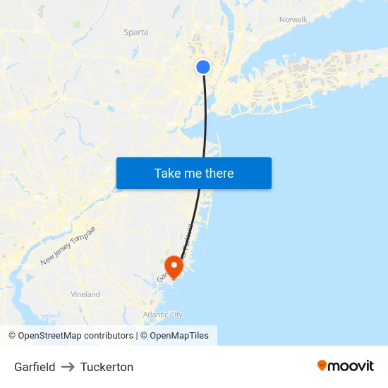 Garfield to Tuckerton map