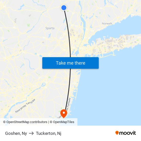 Goshen, Ny to Tuckerton, Nj map