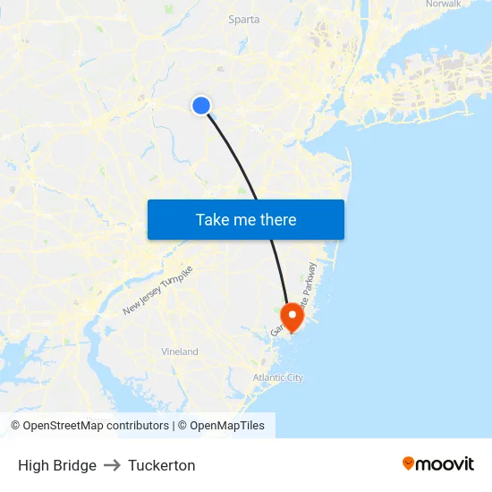 High Bridge to Tuckerton map