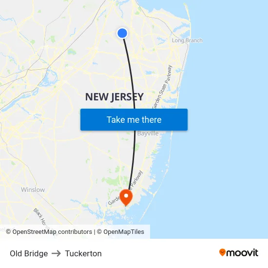 Old Bridge to Tuckerton map