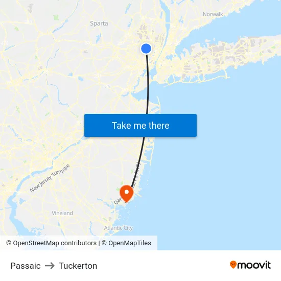 Passaic to Tuckerton map