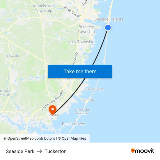 Seaside Park to Tuckerton map