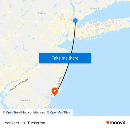 Yonkers to Tuckerton map