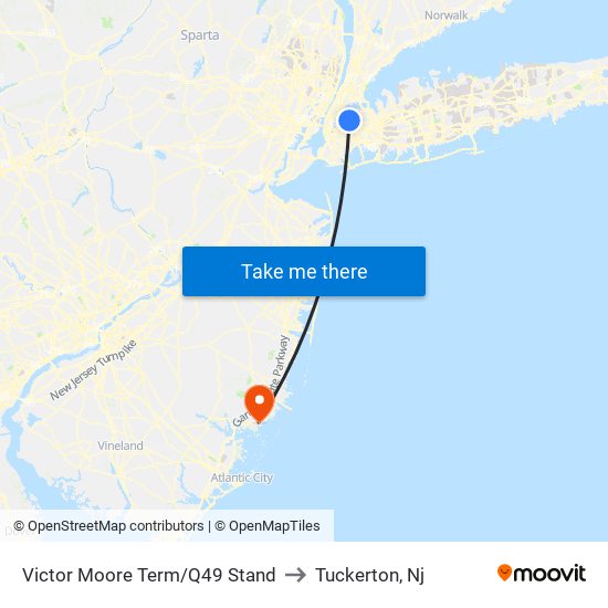 Victor Moore Term/Q49 Stand to Tuckerton, Nj map