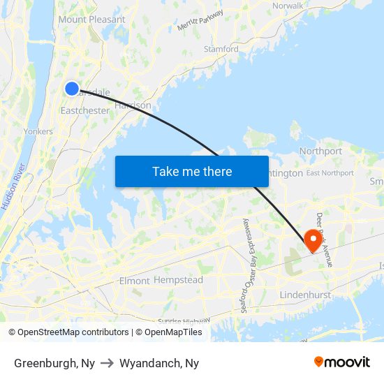 Greenburgh, Ny to Wyandanch, Ny map