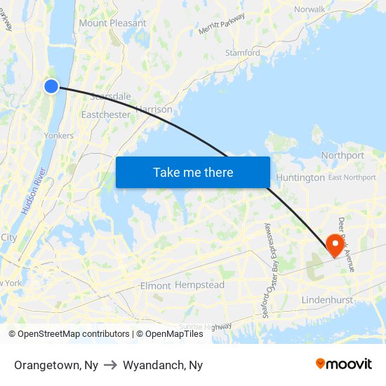 Orangetown, Ny to Wyandanch, Ny map