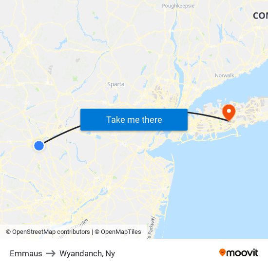 Emmaus to Wyandanch, Ny map