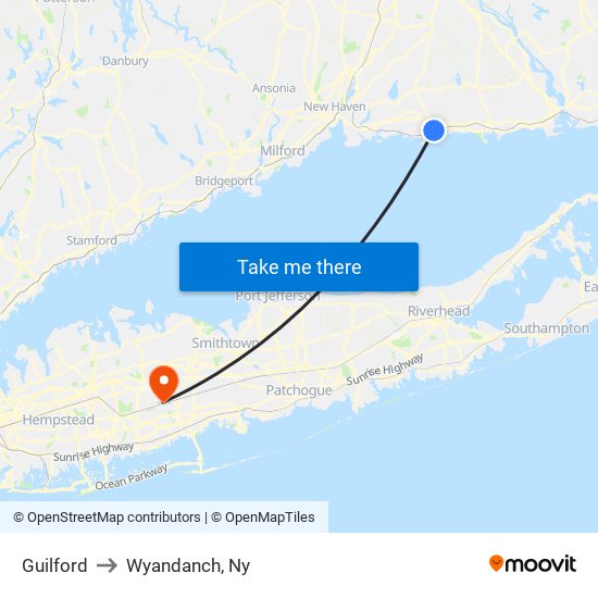 Guilford to Wyandanch, Ny map