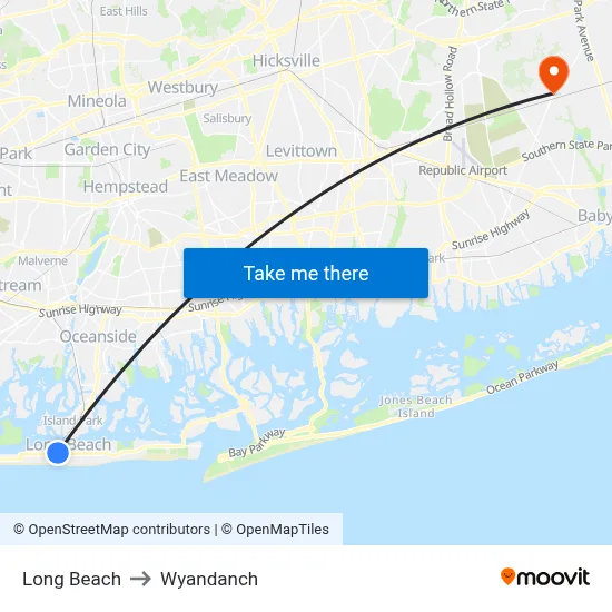 Long Beach to Wyandanch map