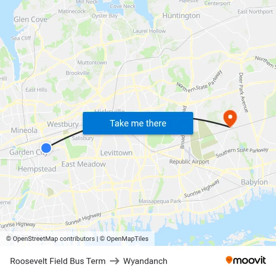 Roosevelt Field Bus Term to Wyandanch map