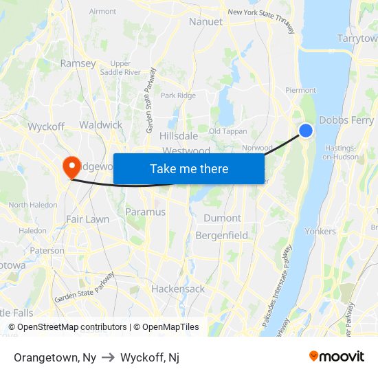 Orangetown, Ny to Wyckoff, Nj map