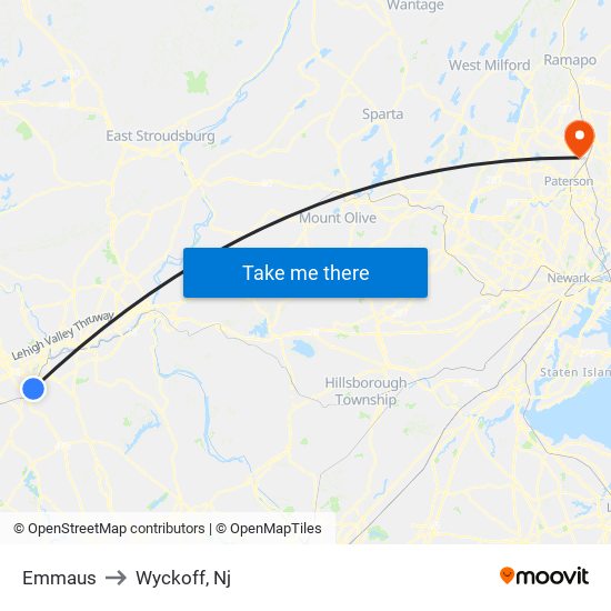 Emmaus to Wyckoff, Nj map