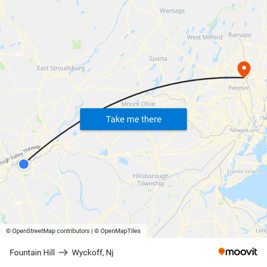 Fountain Hill to Wyckoff, Nj map