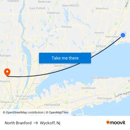 North Branford to Wyckoff, Nj map