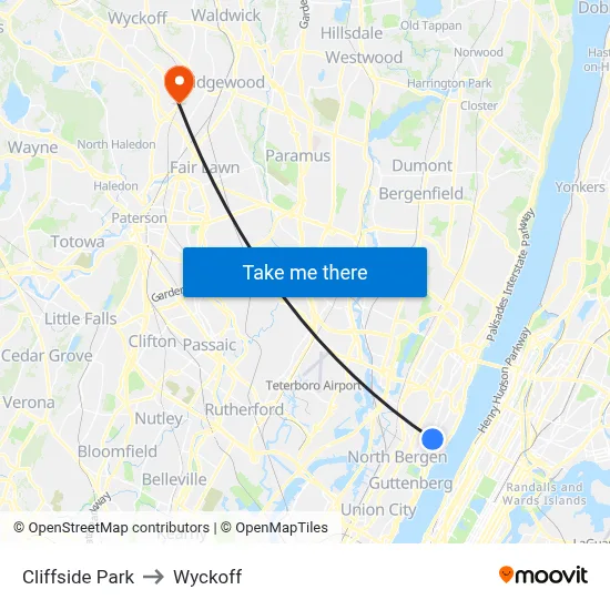 Cliffside Park to Wyckoff map