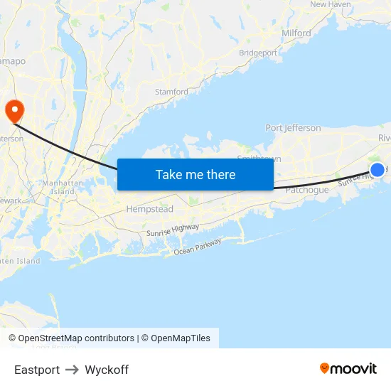 Eastport to Wyckoff map
