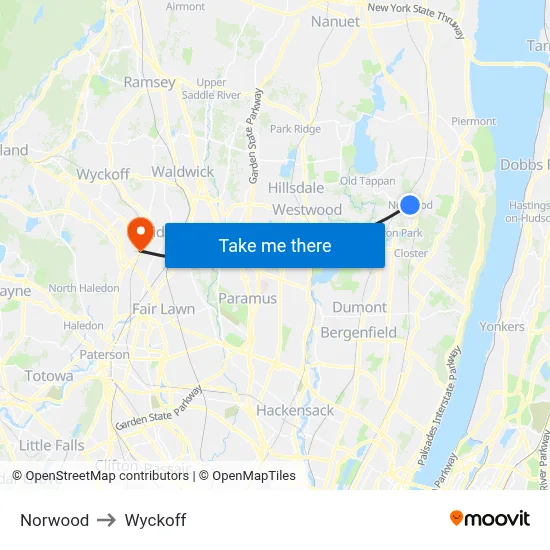Norwood to Wyckoff map