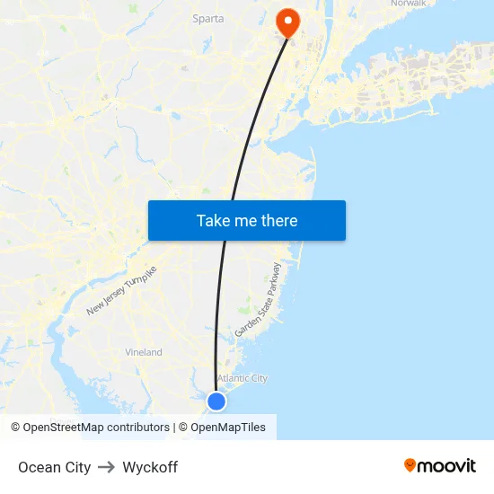Ocean City to Wyckoff map