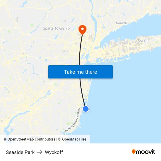 Seaside Park to Wyckoff map