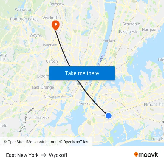 East New York to Wyckoff map