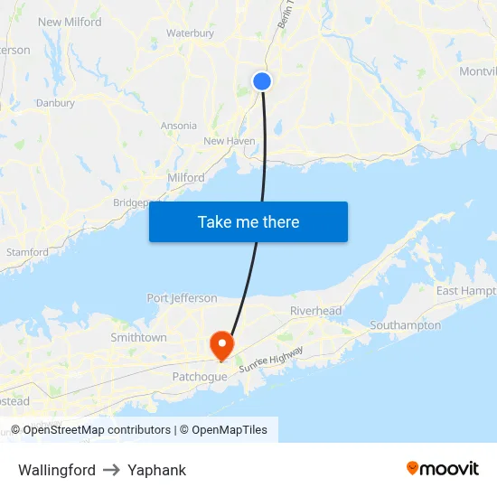 Wallingford to Yaphank map