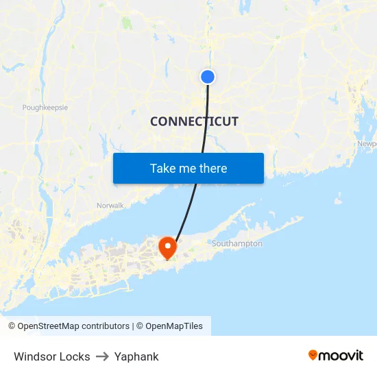 Windsor Locks to Yaphank map