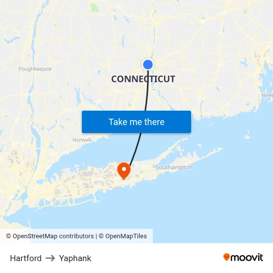 Hartford to Yaphank map