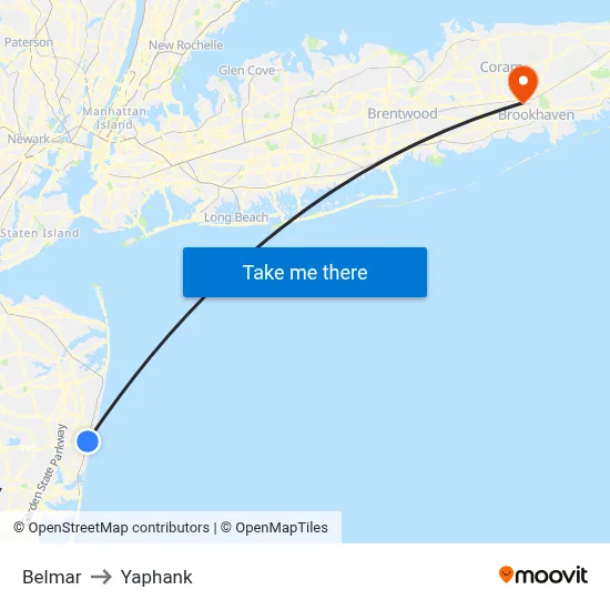Belmar to Yaphank map