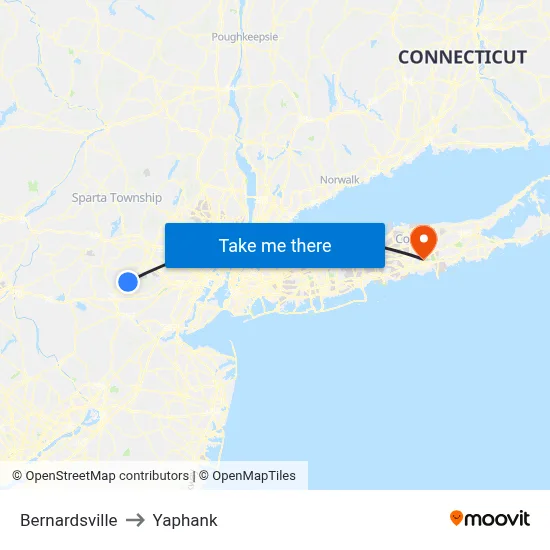 Bernardsville to Yaphank map