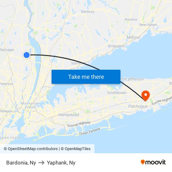 Bardonia, Ny to Yaphank, Ny map