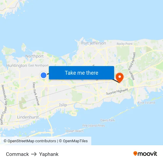 Commack to Yaphank map