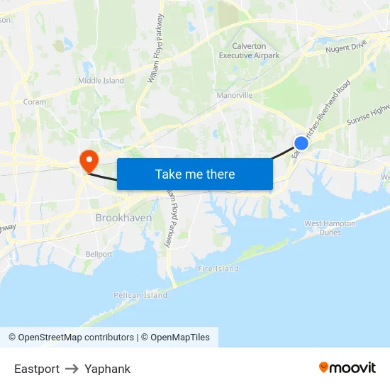 Eastport to Yaphank map