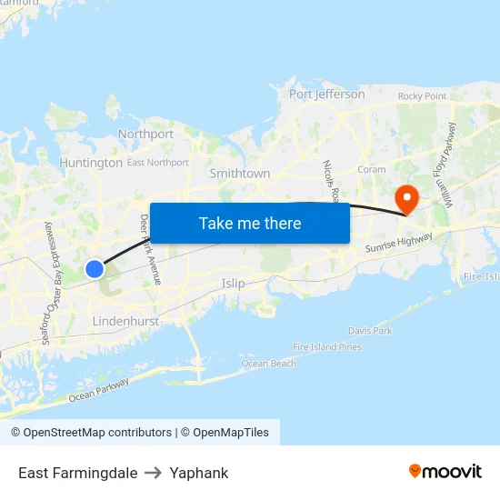 East Farmingdale to Yaphank map