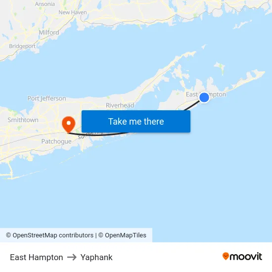 East Hampton to Yaphank map