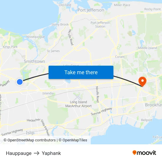 Hauppauge to Yaphank map