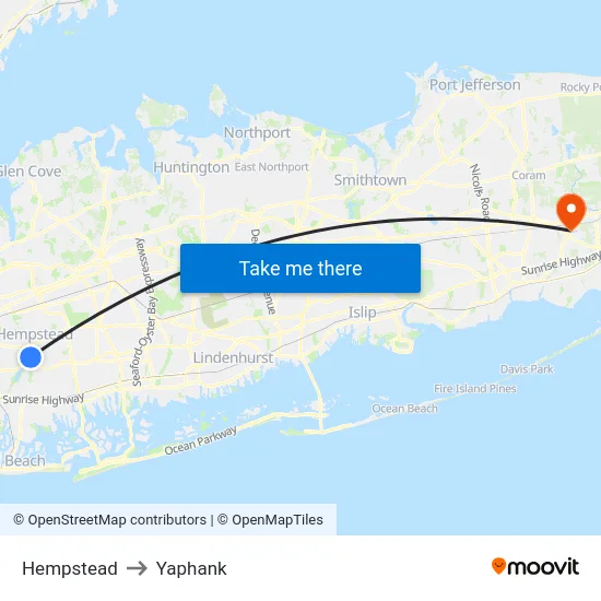Hempstead to Yaphank map