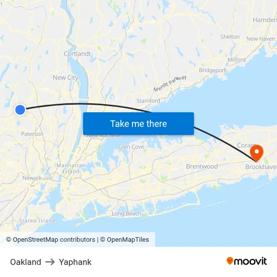 Oakland to Yaphank map
