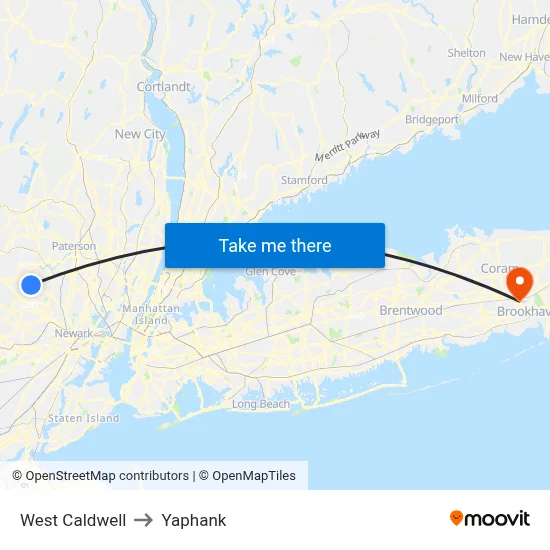 West Caldwell to Yaphank map
