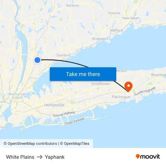 White Plains to Yaphank map