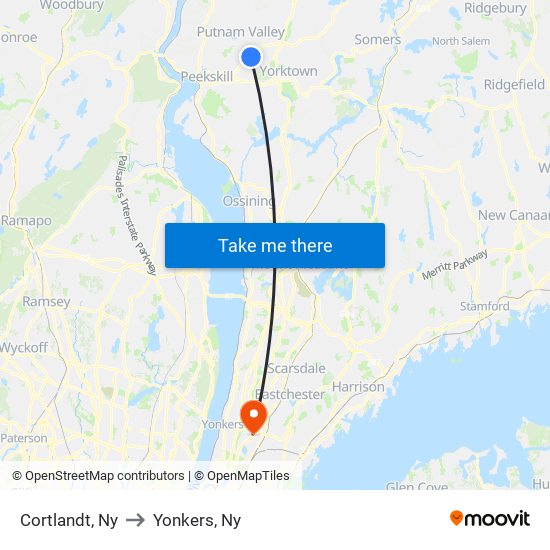 Cortlandt, Ny to Yonkers, Ny map