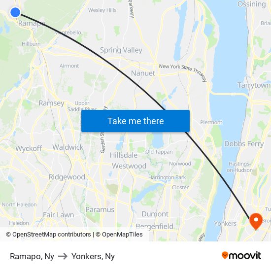 Ramapo, Ny to Yonkers, Ny map