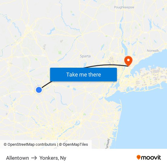 Allentown to Yonkers, Ny map