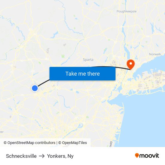 Schnecksville to Yonkers, Ny map