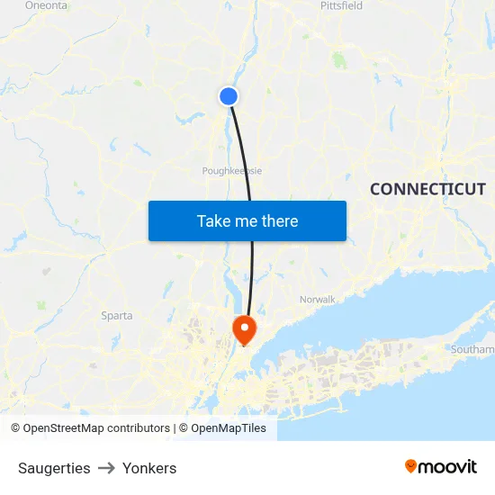 Saugerties to Yonkers map